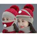 Women's Slouchy Knit Knitted Topi Scarf Mask 3-Piece Set for Winter Comfort. 