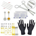 1Set Tongue Eyebrow Nose Belly Button Body Jewelry Piercing Rings Clamp Gloves Needles Tool Kit Ear Plug Prong Studs SEVICH. 