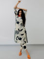 Fabdale White Floral Printed V-Neck Kurta Pant Co-ord Set | Wedding, Party & Festive Wear (RYEX009). 