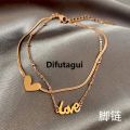 Difutagui Luxury Brand Jewelry Double Layer Heart Love Letter Anklet Snake New Chain Women Gold Color Stainless Steel Ladies Jewelry Not Fade. 