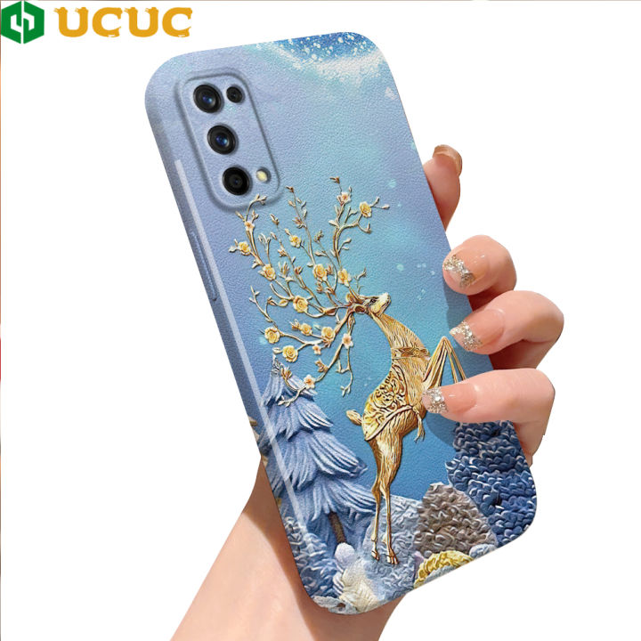 UCUC for Realme 7 Pro Back Cover Golden Deer Luxury Glossy Hard Plastic Phone Cases