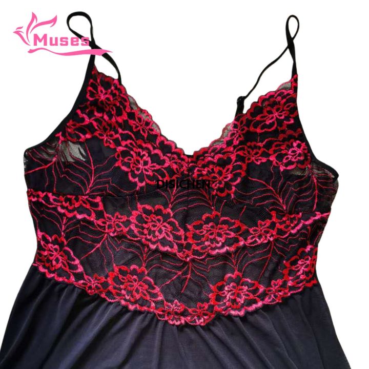 DISICHEN%20Muses%20Mall%20Lace%20Nightdress%20Panties%20Set%20Mesh%20Embroidered%20Nightdress%20Set%20Sleeveless%20V%20Neck%20Sleepwear%20with%20Matching%20Panties%20for%20Honeymoon%20Women's%20Lingerie%20Set%20Mesh%20See-through%20Pajamas%20Original%20-%20Image%202