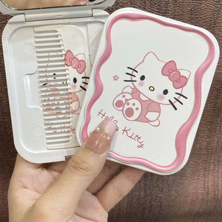 Cartoon%20Sanrio%20Hello%20Kitty%20Folding%20Clamshell%20Mirror%20Makeup%20Mirror%20With%20Comb%20Portable%20Creative%20For%20Women%20Girls%20Handheld%20Mirror%20-%20Image%203