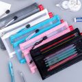 Simple Nylon Transparent Mesh Pencil Bag Zipper Large Capacity Stationery Pouch Double Layered Storage Bag Kids. 