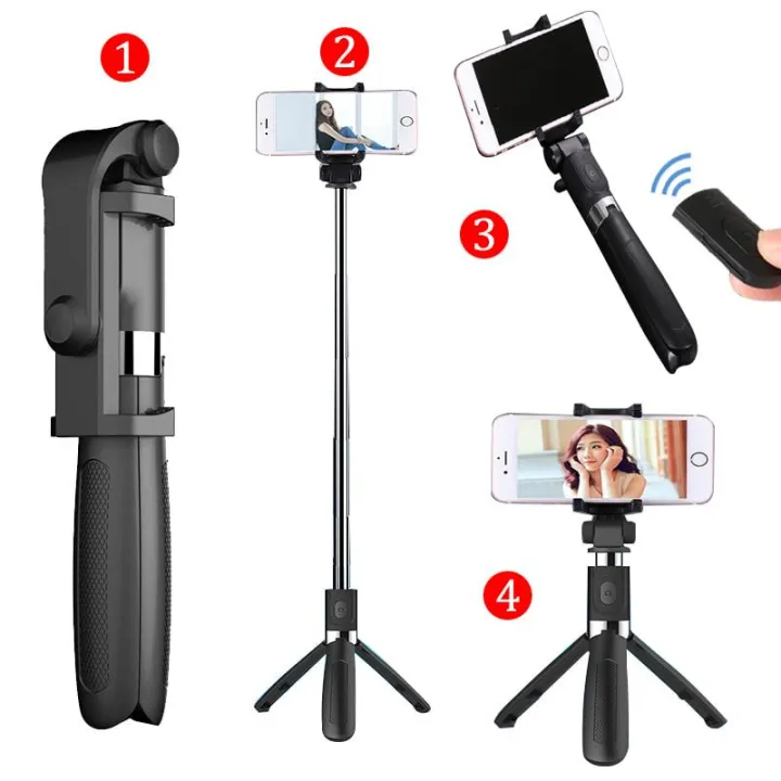 R1 Selfie Stick Phone Tripod Bluetooth Remote Extendable Monopod (Black)