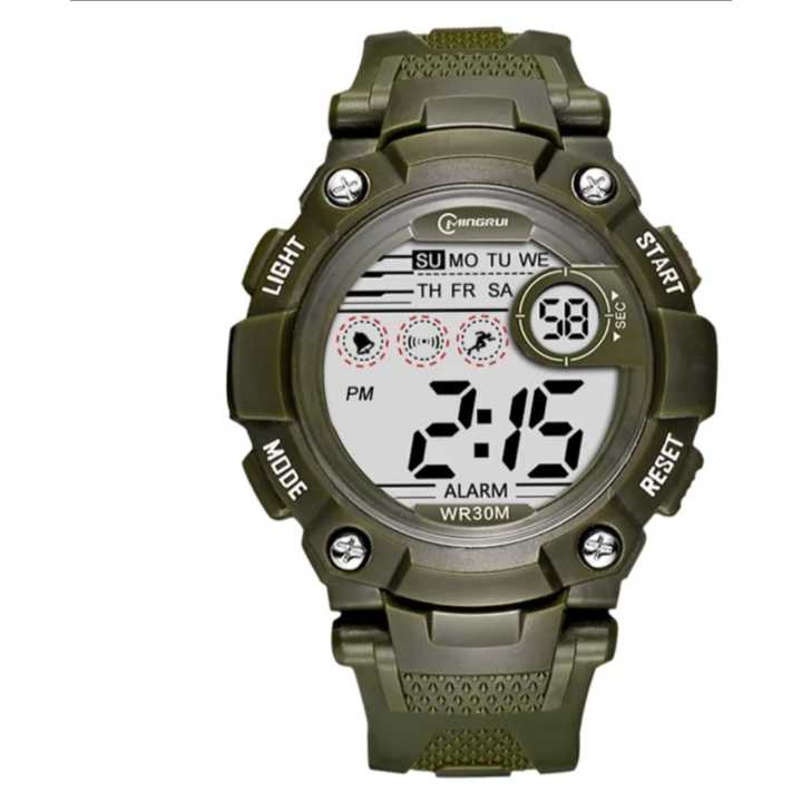 Mingrui Unisex Army Green Color Rubber Strap Digital Watch