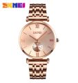 SKMEI 9198 Women Watch Simple Numeric Index Design Stainless Steel Chronograph Quartz - RoseGold. 