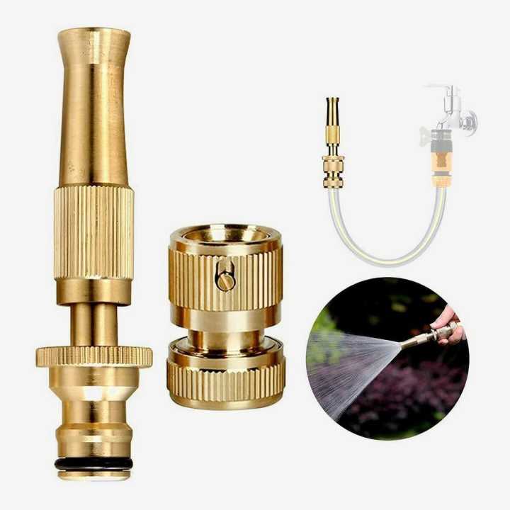 Water Brass Hose Nozzle Sprayer Adjustable Heavy Duty Nozzle with High Pressure Water Gun for Car Bike Window Cleaning Sprayer Without Hose Pipe