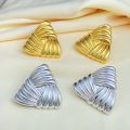 【Trendy designs】2024 Niche Elegant Vintage Feather Earrings Golden Stripe Wrapped Triangle Stud. 
