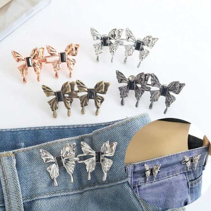 Butterfly Jeans Button Adjustable Clips for Pant Skirts Waist Tightener Buckle Snap Button Adjuster Pants Pin Retractable Button