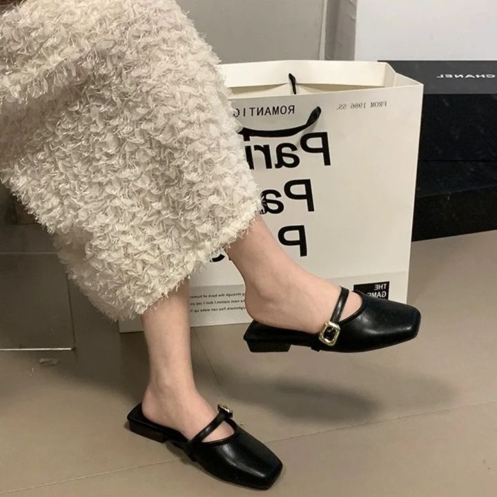 Fashion%20French%20Style%20Women's%20Half%20Slippers%20Lightweight%20Flat%20Bottom%20Women's%20Low%20Heels%20Slippers%20Soft%20Leather%20PVC%20Outsole%20Women's%20Shoes%20-%20Image%204