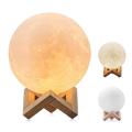 3D Print Moon Lamp, Usb Charging 3-Color Changing Led Energy-Saving Night Light With Wooden Holder Base. 