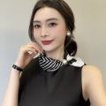 Simple Flower Magnetic Buckle Scarf Print Scarves Neckerchief Polka Dot Scarf Black White Stripe Clothing Accessories Printed Silk Scarf Women. 