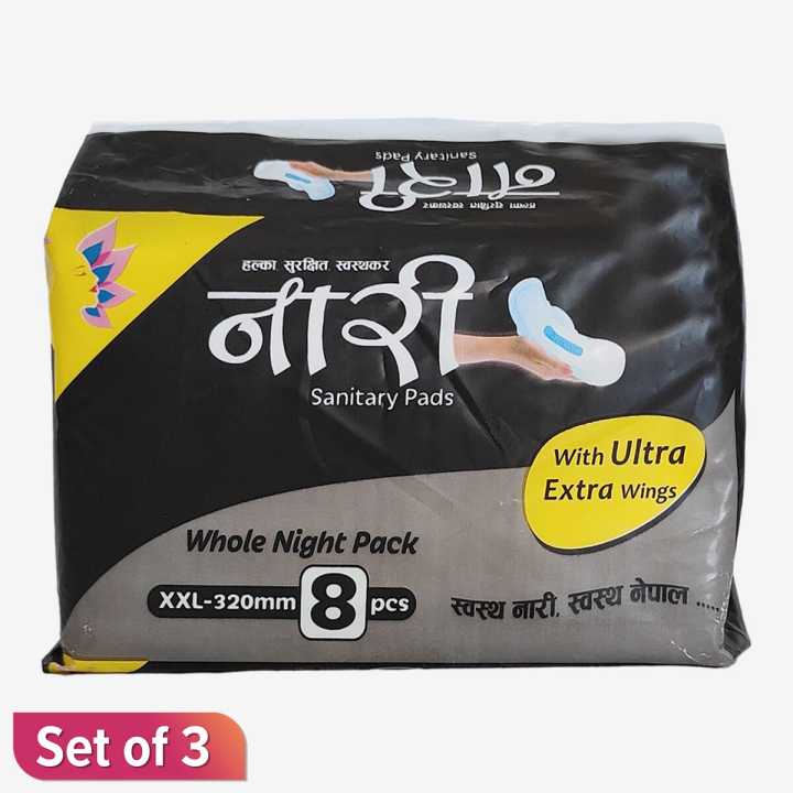 Nari Sanitary Pads Whole Night Pack XXL-320MM 8 Pcs With Ultra Extra Wings Set Of 3