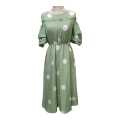 Green Color Polka Dot Design One Piece Dress For Women. 