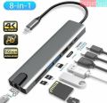 8 in 1 Type C To USB-C 4K HDMI Adapter USB 3.0 Multiport Cable Hub. 