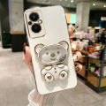 AnDyH Phone Case for OPPO Reno 7Z Reno 8Z Reno 7 Lite Reno 5 Lite 5G F21 Pro 5G Cute Quicksand Liquid Bear Bracket Anti Drop Camera Protection. 