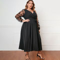【2025 Version】 Plus Size Women Dress Stunning V-neck Embroidered Lace Midi Dress with Belt Elegant High Waist Wrap Gown for Women Wrap Dress with V-neck. 