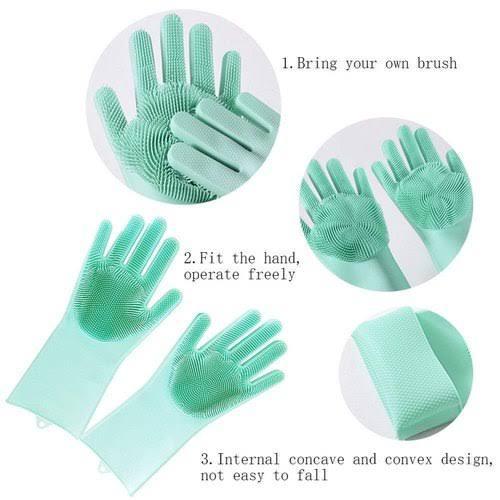 Magic Silicone Gloves, Reusable Dishwashing Gloves With Wash Scrubber, Heat Resistant Cleaning Gloves