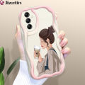 Jizetin for Samsung A15 4G / A15 5G Back Cover Cartoon Elegant Girl Cream Wavy Edge Soft Silicone Phone Case. 
