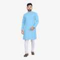 Sky Blue Solid Cotton Kurta Pajama Set For Men. 