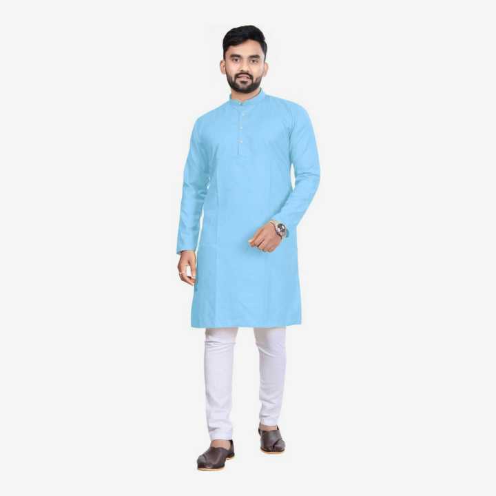 Sky%20Blue%20Solid%20Cotton%20Kurta%20Pajama%20Set%20For%20Men%20-%20Image%205
