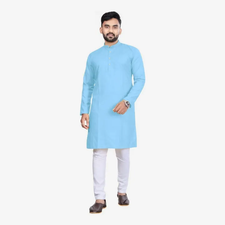 Sky%20Blue%20Solid%20Cotton%20Kurta%20Pajama%20Set%20For%20Men%20-%20Image%205