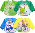 2 Pcs Bibs with Sleeves Baby Feeding Bibs Waterproof Long Sleeved Bib Plastic EVA Washable Weaning Bibs Toddler Painting Apron Bibs for Toddlers Baby Boys & Girls 6 Months to 5 years. 