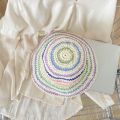 Fashion Summer Beach Straw Cap Women's Striped Rainbow Sun hat Handmade Wide Brimmed Bucket Hat Girls. 