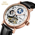 Kinyued brand fashionable luxury dual time zone moon phase leather waterproof automatic mechanical men's watch. 