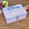 Durable Vintage Tinplate Box Large Capacity with Lock Key Makeup Box Household Jewelry Desktop Storage Case. 