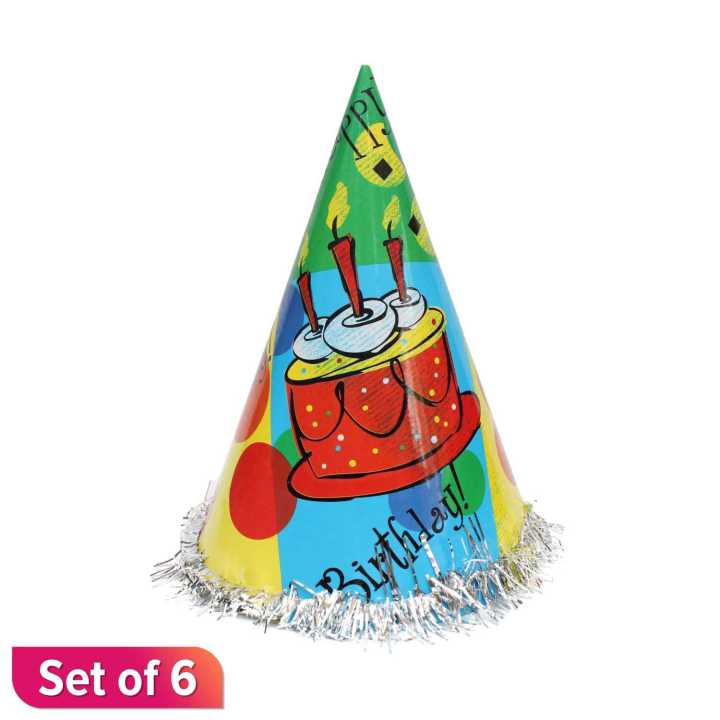 Multi Color Happy Birthday Party Hat Set Of 6