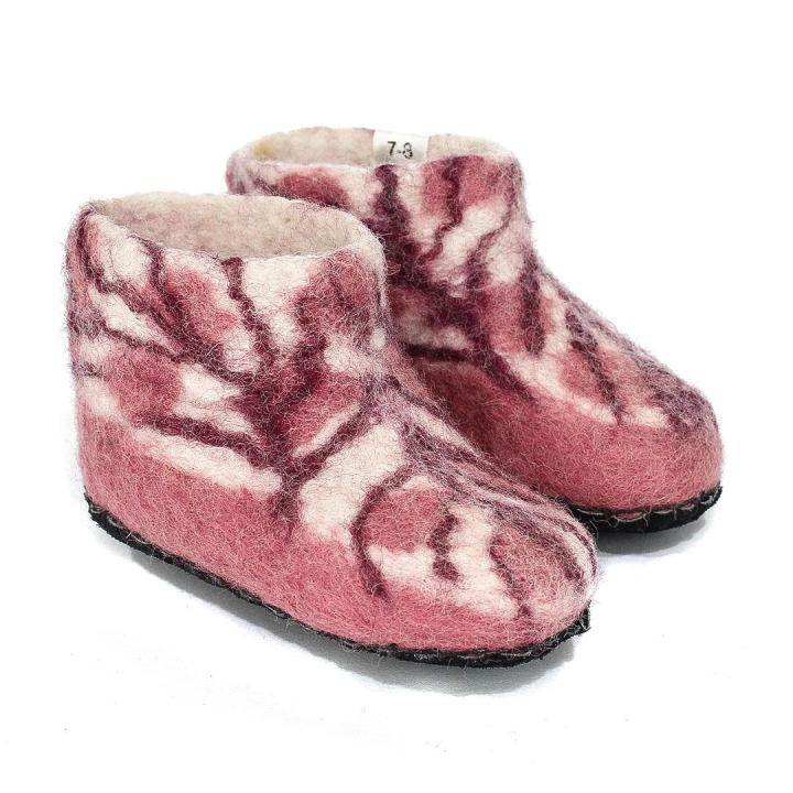 Pink Felt Printed Boots For Kids (Fair Trade Product)