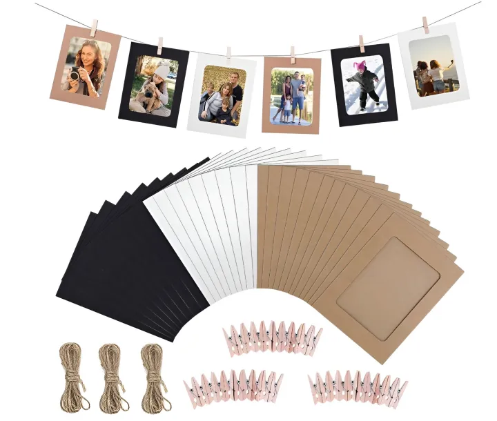 0%20Pcs%20Paper%20Frame%20With%20Clips%20Diy%20Kraft%20Paper%20Picture%20Frame%20Hanging%20Wall%20Photo%20Album%202M%20Rope%20Home%20Decoration%20Craft%20-%20Image%204