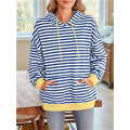 Women's Striped Pullover Hoodies Coffee Color XL. 