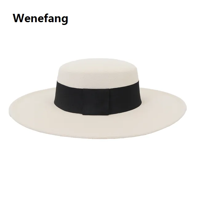 Wenefang%20French%20Women's%20Hat%20Big%20Wide%20Brim%2010CM%20Fedora%20Hat%20Winter%20Wool%20Derby%20Wedding%20Jazz%20Hats%20Flat%20Top%20Felt%20Hat%20-%20Image%207