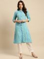 Kiva Rayon Tonal Striped Calf Length Kurtha for Women With Front Button Placket. 