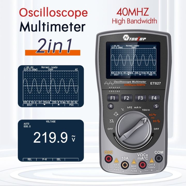 2in1 Oscilloscope Multimeter Digital LCD Display Handheld Oscope Meter 40Mhz Bandwidth 120MSPS Sampling Rate Data Storage Function for DIY and Electronic Test