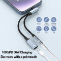 2 IN 1 OTG Elbow USB Type C to 3.5 mm AUX Jack Audio Headphone Adapter Splitter 60W Fast Charging for Samsung Xiaomi iPhone 15. 