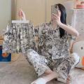 3 Piece Pajama Set Girls' short sleeve shirt long trouser Home wear Short Sets Night Shirt Pajama Women's Sleepwear. 