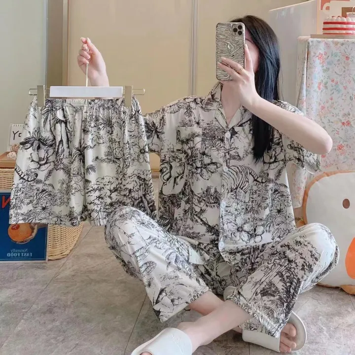 3%20Piece%20Pajama%20Set%20Girls'%20short%20sleeve%20shirt%20long%20trouser%20Home%20wear%20Short%20Sets%20Night%20Shirt%20Pajama%20Women's%20Sleepwear%20-%20Image%207