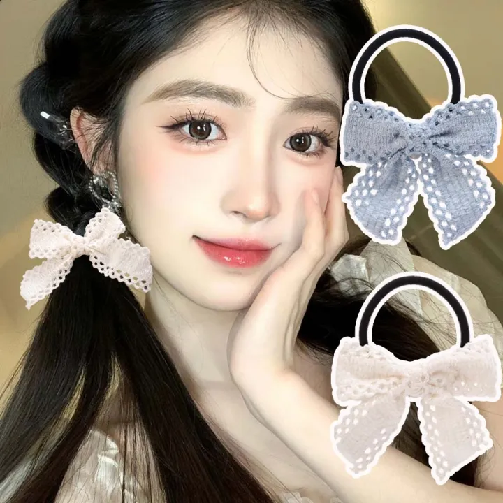 2pcs%20Bow%20Ribbon%20Hair%20Ties%20Rings%20Hairclip%20for%20Girls%20Elastic%20Hair%20Bands%20Rope%20Ponytail%20Holder%20Headwear%20Women's%20Hair%20Accessories%20-%20Image%202