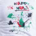 White Solid Happy Holi T Shirt For Unisex By Arushi. 