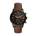 Fossil Black/Brown Leather Casual Watch For Men - FS5437. 
