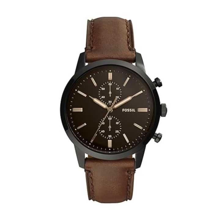 Fossil Black/Brown Leather Casual Watch For Men - FS5437