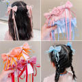 Braided Hairpins Traditional Ancient Style Girls' Hair Accessories Pair Fairy Bow Ribbon Clips for Chinese Dress up Kids Traditional Events Hair. 