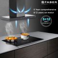 FABER Hood Cygnus IN 3D HC SC FL BK 60cm 1350m3/hr Ducted Auto Clean Wall Mounted Chimney with Odor Sensor (Black). 