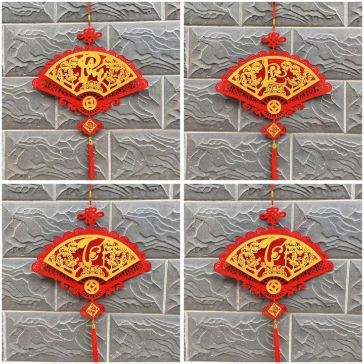 Good Luck Red Tet Pendant Flocked Cloth Lucky Spring Festival Hanging With Tassel Tet Wall Hanging Ornament Home Decor