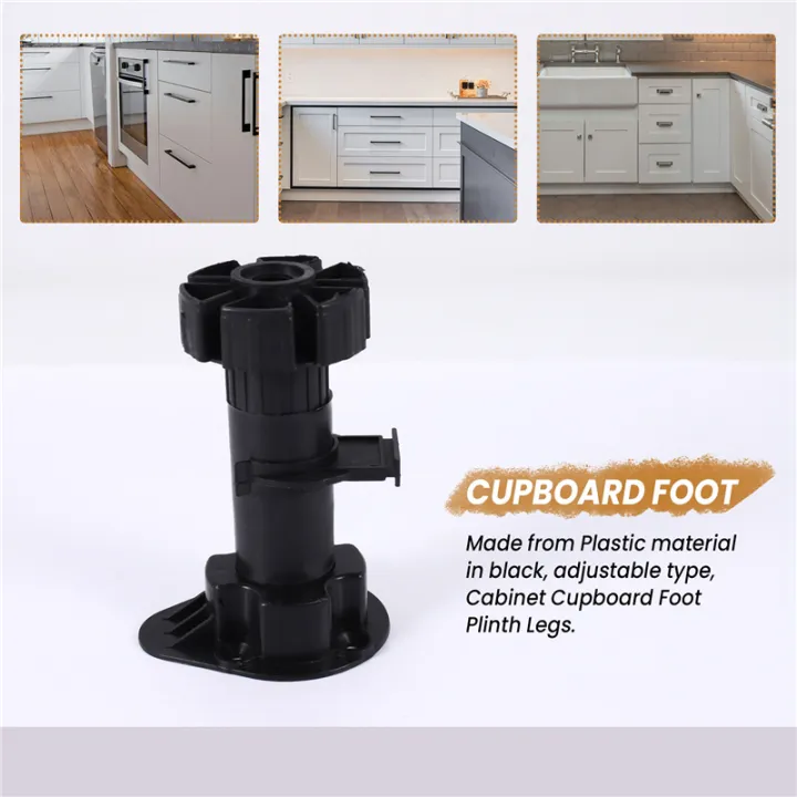 2x%20Plastic%20Adjustable%20Height%20Kitchen%20Cupboard%20Plinth%20Foot%20Leg%20Pair%20Black%20-%20Image%202