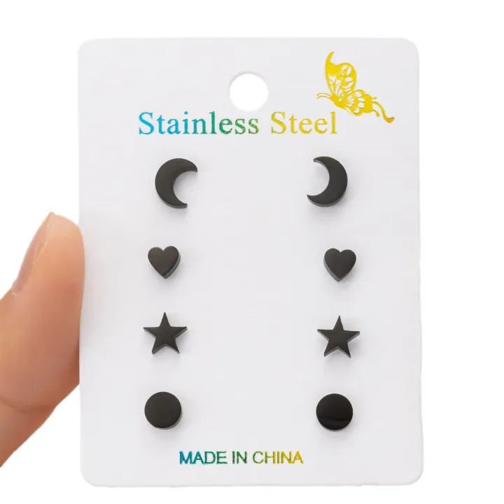 %E3%80%90Exclusive%20Offer%E3%80%91Black%20Series%20Stainless%20Steel%20Geometric%20Mini%20Small%20Earrings%20Ins%20Men's%20and%20Women's%20All-match%20Love%20Heart%20Round%20Combination%20suit%20-%20Image%205